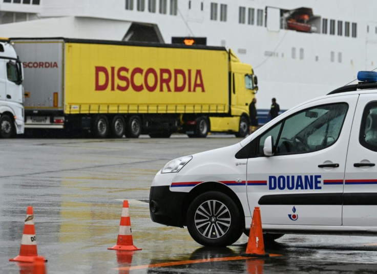 French customs officials rehearse for a no-deal Brexit at the port of Calais, submitting trucks to border checks which exporters fear could act as a brake on cross-Channel trade