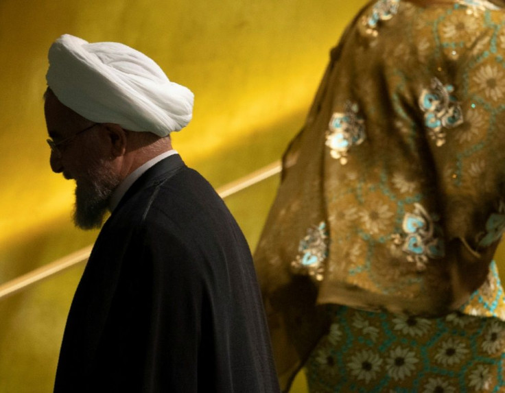 Iranian President Hassan Rouhani leaves the 74th Session of the General Assembly during the United Nations General Assembly September 25, 2019