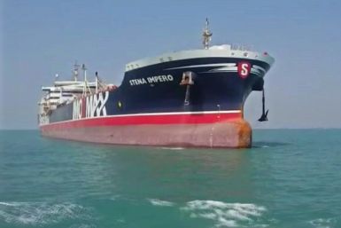 The British-flagged oil tanker Stena Impero, which had been held off the Iranian port of Bandar Abbas for more than two months, heads out of Iranian waters