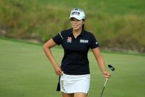 South Korea's Hur Mi-jung is all smiles after a birdie at the 12th hole on the way to the 36-hole lead in the LPGA Indy Women in Tech Championship