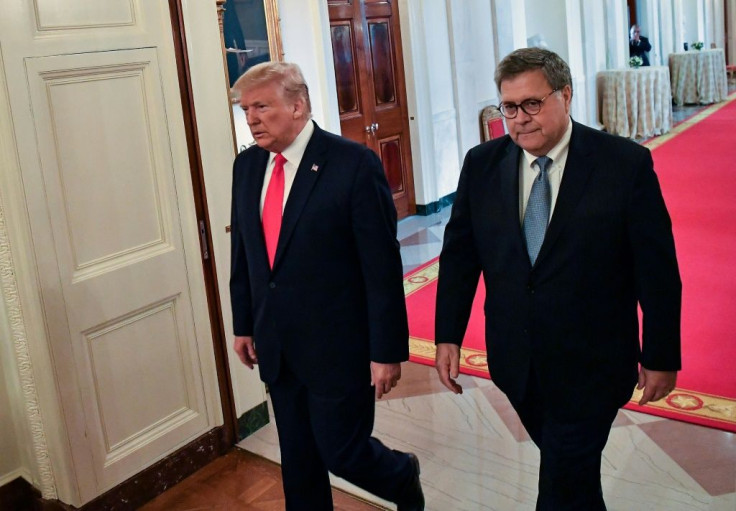 US President Donald Trump (L) and Attorney General William Barr
