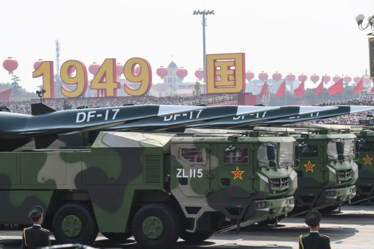 DF-17 missiles on display during the military parade. The missile is believed to be capable of releasing a "hypersonic glider" from the edge of space