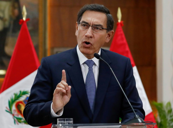 File picture of Peruâs President Martin Vizcarra delivering a televised message to the nation on September 27, 2019
