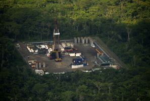 Aerial view of the Ecuador's highly lucrative Tiputini oil field located in the Amazon rainforest