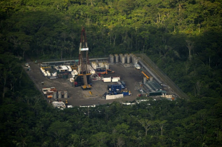 Aerial view of the Ecuador's highly lucrative Tiputini oil field located in the Amazon rainforest