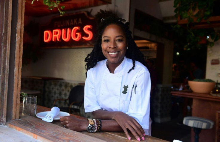 Executive chef and partner, Andrea Drummer, poses at Lowell Farms: A Cannabis Cafe in West Hollywood, California