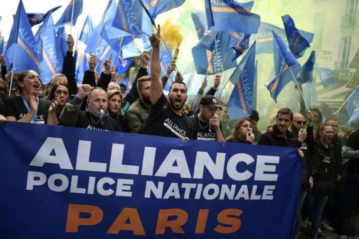 Under French law, police are not allowed to strike or demonstrate while on duty -- but some said they had been given leave by their station chiefs to skip work for the protest