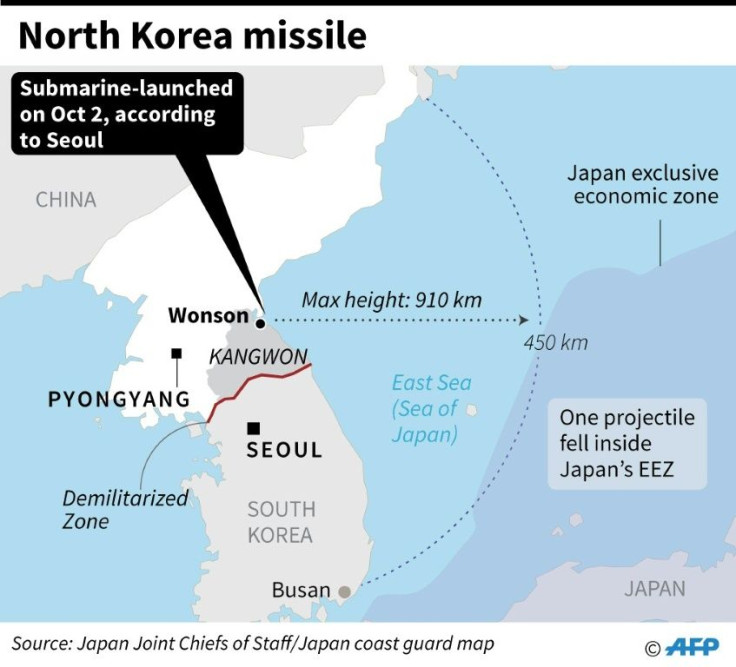 Map showing where North Korea launched missiles