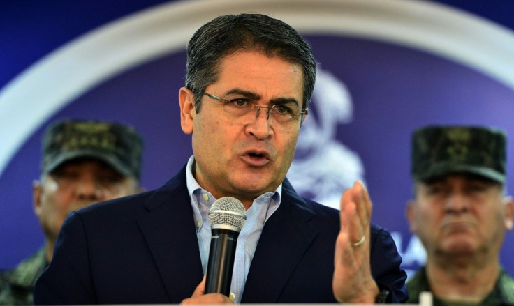 Honduran President Juan Orlando Hernandez, seen in this file photo from June 2019, has dismissed the accusation as 'absurd'