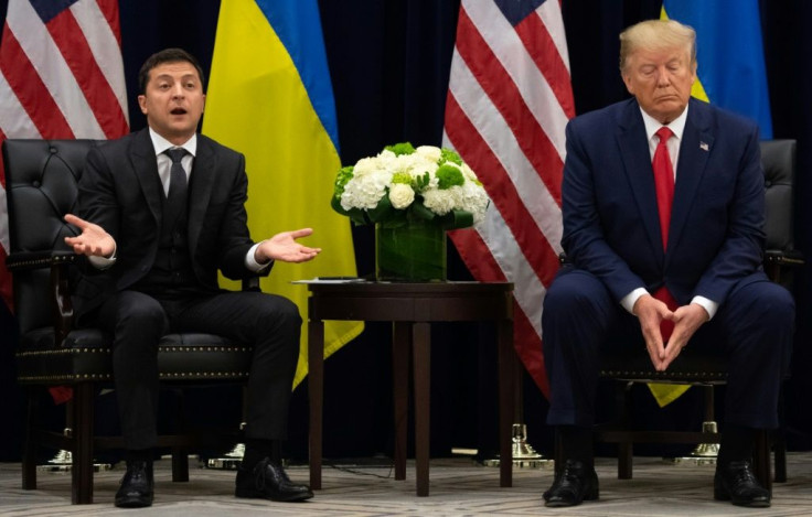 Ukrainian President Volodymyr Zelensky (L) was allegedly pressured by President Donald Trump's emissaries to investigate political rival Joe Biden