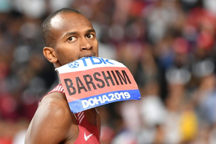 Qatar's Mutaz Essa Barshim reacts after winning the high jump