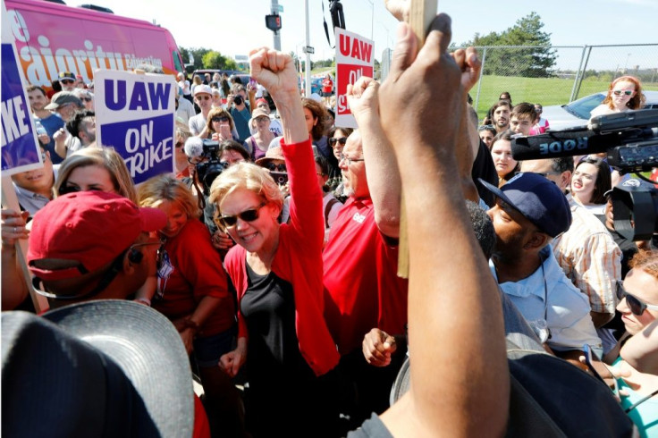 Elizabeth Warren of Massachusetts joins striking auto workers in Detroit. Polls give her, and most Democrats, an edge over Trump in Michigan