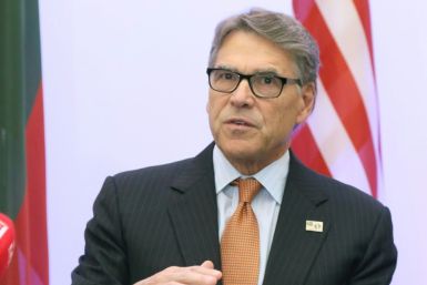 US Secretary of Energy Rick Perry delivers a statement after signing an agreement with Estonian, Lithuanian and Latvian counterparts on strengthening energy cooperation between the US and the Baltic States during a meeting in Vilnius, Lithuania, on Octobe