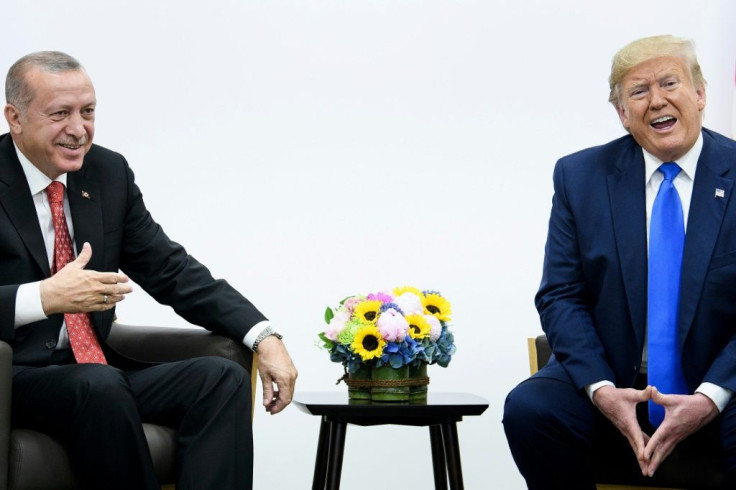 Turkey's President Recep Tayyip Erdogan (L) and US President Donald Trump attend a bilateral meeting during the G20 Summit in Osaka on June 29, 2019
