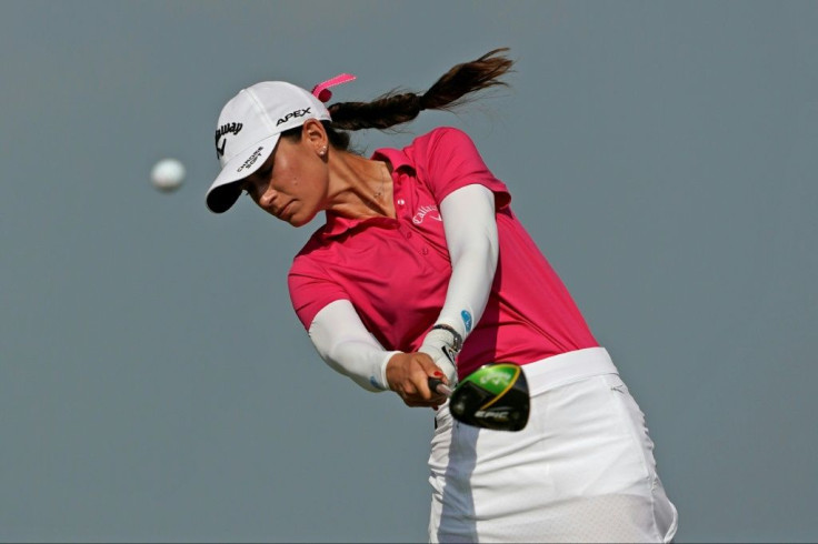 Cheyenne Knight tees off on the second hole during the final round of the Volunteers of America Classic golf tournament in The Colony, Texas