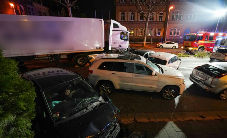 Police said around nine people were slightly injured, including the driver of the stolen vehicle