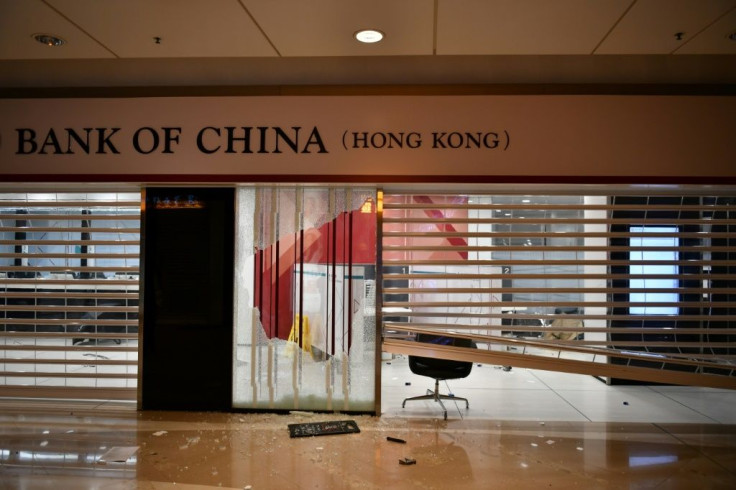 Chinese banks and subway stations were trashed by protestors