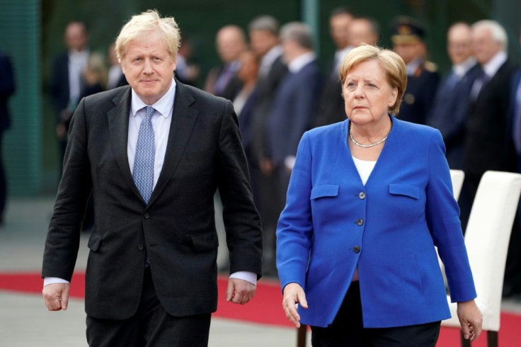 The odds of a no-deal Brexit appeared higher following contentious talks between German Chancellor Angela Merkel and British Prime Minister Boris Johnson, who are shown here in August