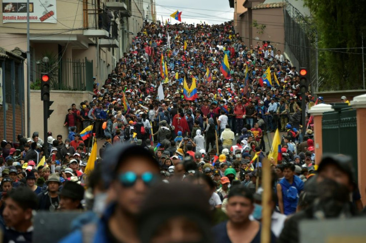 A sea of protesters converge on a plaza in Ecuador's capital Quito on October 9, 2019