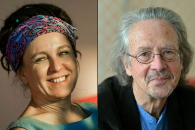 Polish author Olga Tokarczuk (L) won the 2018 literature Nobel, while Austrian novelist and playwright Peter Handke received the 2019 award