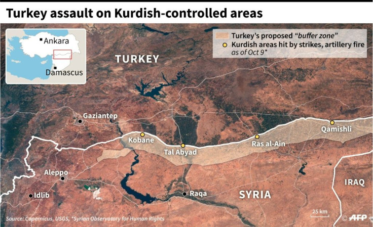 Map of the border area between Turkey and Syria where Ankara launched an offensive against the Kurds to create a "buffer zone"