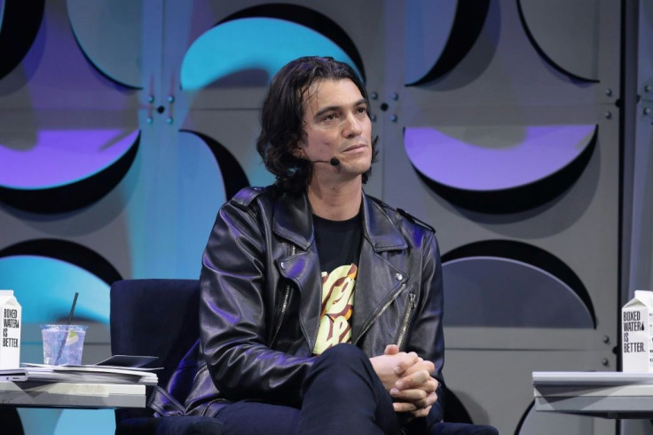 Adam Neumann, pictured in January 2018, announced last month that he was stepping down as chief executive of WeWork