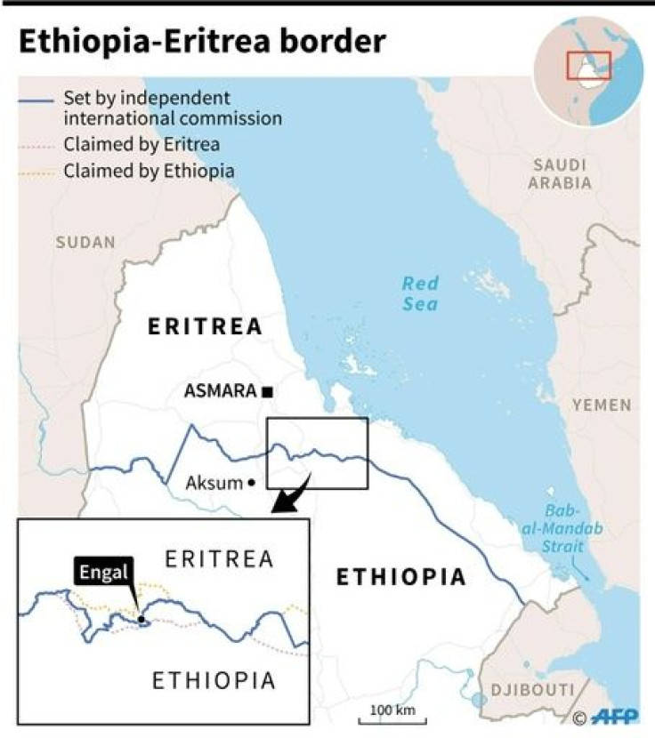Border conflict: The frontier between Ethiopia and Eritrea that was set by an independent international commmission, along with Ethiopian and Eritrean claims around the village of Engal