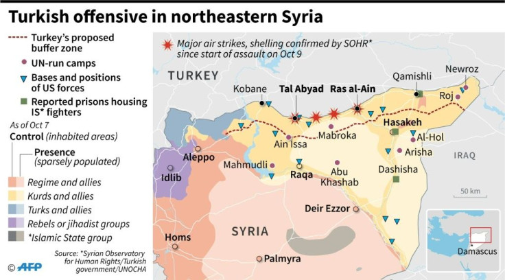 Control of territory in Syria and areas hit by air strikes and shelling as Turkish offensive started against Kurdish militants on October 9.