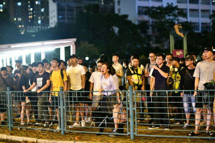 Residents shout at Hong Kong police during protests in Hong Kong. The political situation in the territory will be discussed in the US Senate