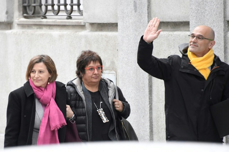 Former speaker Carme Forcadell, seen on the left, with Dolors Bassa who held the labour portfolio, and Raul Romeva, who was Catalan foreign minister