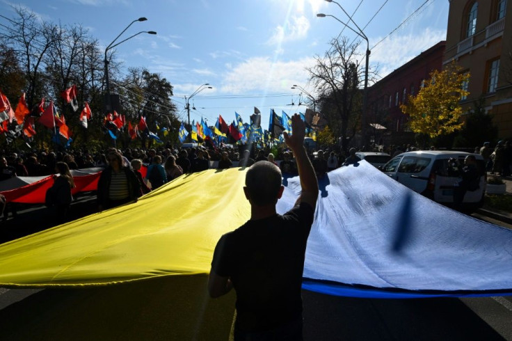 Ukrainian nationalist demonstrators called for victory in the five-year war against Moscow-backed separatists