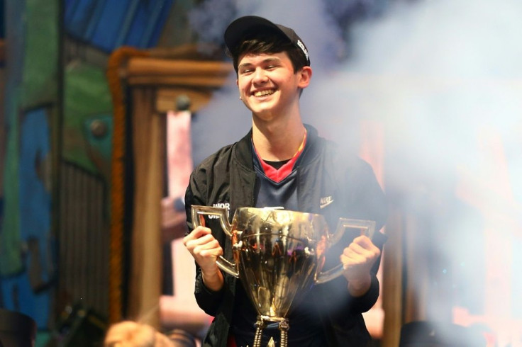 Sixteen-year-old Kyle "Bugha" Giersdorf is seen celebrating on July 28, 2019, after winning the Fortnite World Cup solo final in New York and taking home the $3 million prize