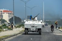 UN peacekeepers patrol gang territory in Port-au-Prince in July 2019 -- the United Nations' 15-year-old peacekeeping mission in Haiti is being replaced by a scaled down political mission