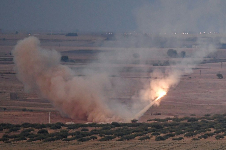 A missile fired by Turkish forces towards the Syrian town of Ras al-Ain, from the Turkish side of the border