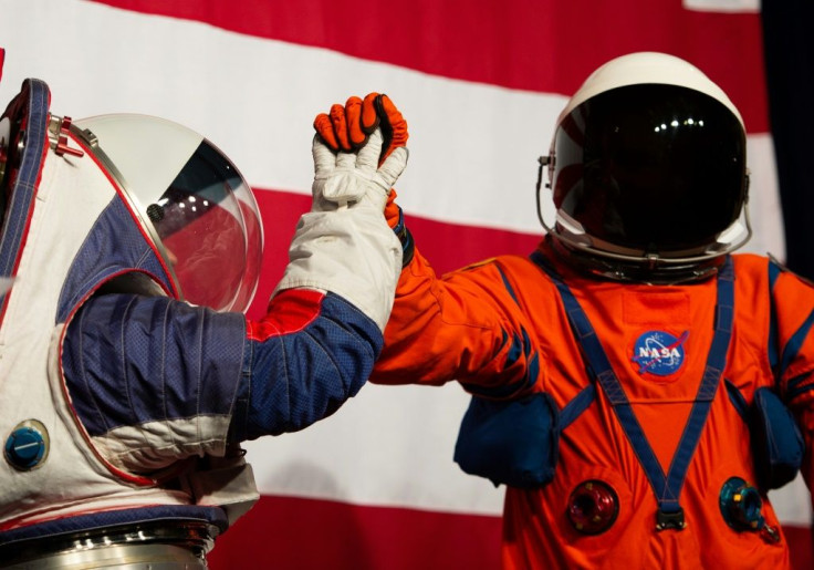 Prototypes of the Orion Crew Survival Suit that will be worn on the journey and the Exploration Extravehicular Mobility Unit (xEMU) for the lunar surface were unveiled at NASA's Washington headquarters on Tuesday