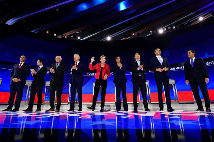 The October 15, 2019 Democratic presidential debate will be more crowded than September's event shown here, as 12 candidates will take the stage vying for the opportunity to challenge President Donald Trump in the 2020 election
