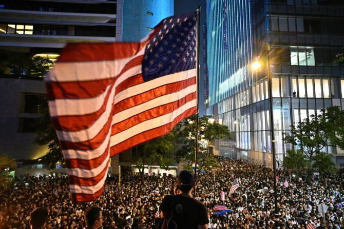 The American flag has been a feature of several of the rallies that have taken place in Hong Kong over the last four months