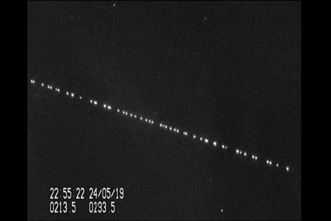 A line of 60 Starlink satellites, filmed on May 24 of this year by Dutch astronomer Marco Langbroek