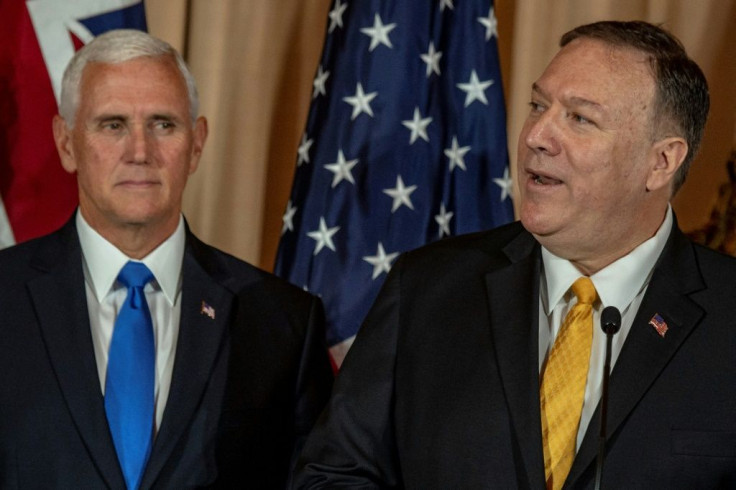 US Secretary of State Mike Pompeo (R) and US Vice President Mike Pence (L), pictured on September 20, 2019, were scheduled to hold talks with Turkish President Recep Tayyip Erdogan, but Erdogan has said he will not meet them