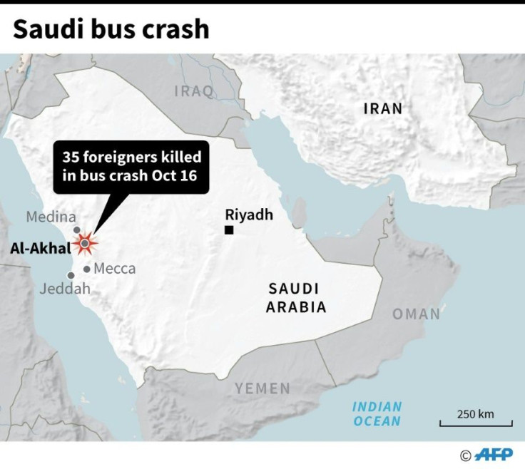 Map locating a fatal bus crash in Saudi Arabia on Wednesday.