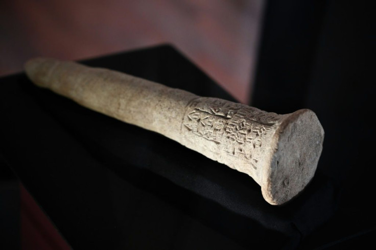King Entemena's nail is a large clay peg inscribed with a treaty allying two peoples of Mesopotamia some 4,500 years ago