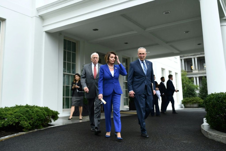 House Speaker Nancy Pelosi leads Senate Minority Leader Chuck Schumer and Representative Steny Hoyer, out of the White House after their fiery meeting with US President Donald Trump