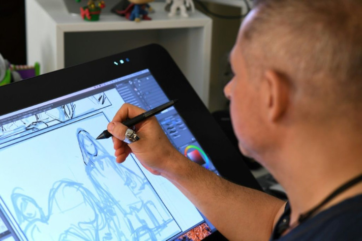 French comic book illustrator Phil Briones works in his home office in Los Angeles