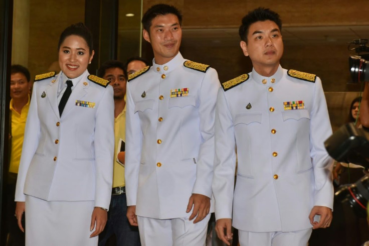 Thanathorn Juangroongruangkit's (C) Future Forward Party was backed by millions of young people in Thailand's March election