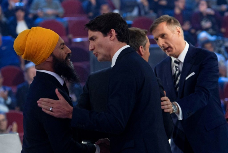 NDP leader Jagmeet Singh (L, with Trudeau) has impressed Canadians with his strong debate performances