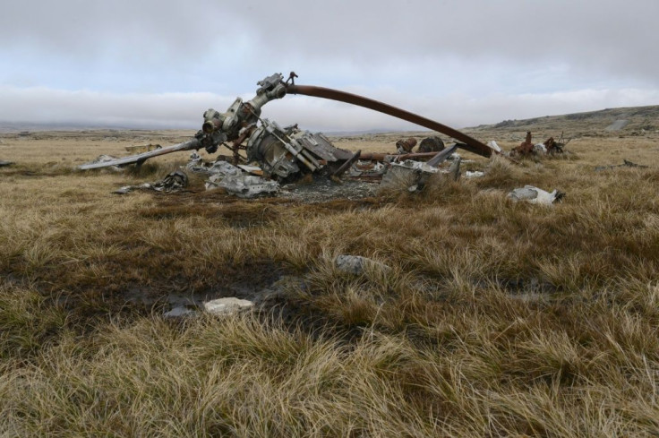 Remains of an Argentine helicopter shot down during the Falklands War. Argentine Peronist frontrunner Alberto Fernandez warned in an election debate that he wanted to 'renew sovereignty claims'