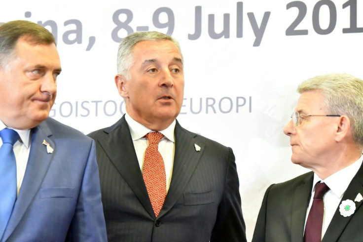 Bosnia has a tripartite presidency run by Milorad Dodik (L), President of Montenegro, Milo Djukanovic (C) and member of Bosnia's presidency, Sefik Dzaferovic (R)