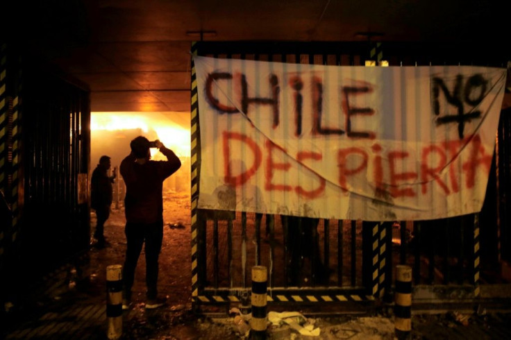 Nearly all of Santiago's 164 subway stations were damaged, with several set on fire by protestors