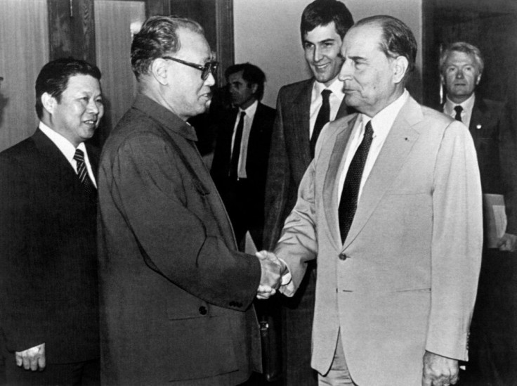 French President Francois Mitterrand (R) meets Chinese Premier Zhao Ziyang (L) on May 4, 1983 in Beijing -- six years before Zhao's opposition to the use of deadly military force against democracy protests led to his sacking