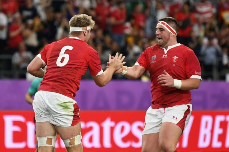 Flanker Aaron Wainwright (L) scored a try in the first half for Wales